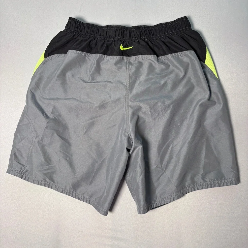 Nike Mens Gray Black Neon Yellow Swim Trunks Mesh Lined Shorts NESS7421 L